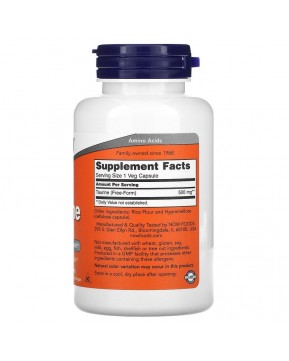 Now Foods, таурин, 500 мг, 100 растительных капсул